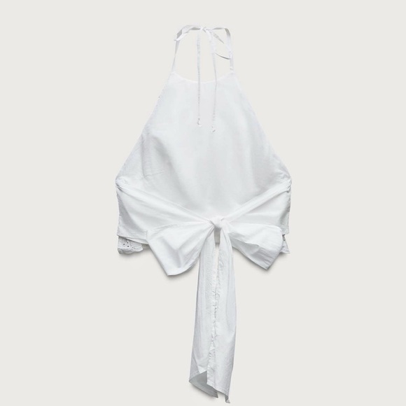 White Ruffle Embroidered Halter Top - Picture 3 of 3